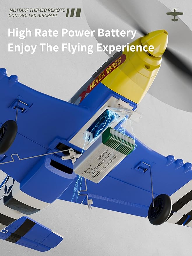 P51 RC Plane Remote Control Airplane 2.4GHZ with 6-Axis Gyro Stabilizer/Aileron/Elevator/Rudder for Boys Adults Birthday/Xmas Gift Age 12 Years and UP(4CH-P51B Razorback)