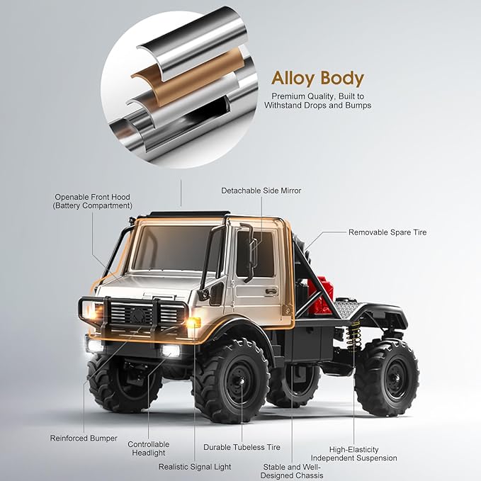 RC Truck 1:18 Scale RC Semi-Truck MN 333 Unimog Off-Road Rock Crawler 4WD Remove Control Trucks RTR Transport Car Alloy Model for Modification Enthusiasts Gifts (Green)