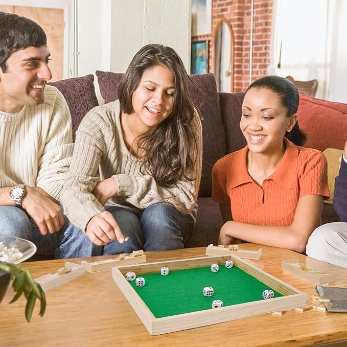 Upgraded 1-6 Players Shut The Box Dice Game with 12 Dice Wooden Classic Board Games Traditional Table Math Game Tabletop Math Dice Game for Pub Bar Home Classroom Party