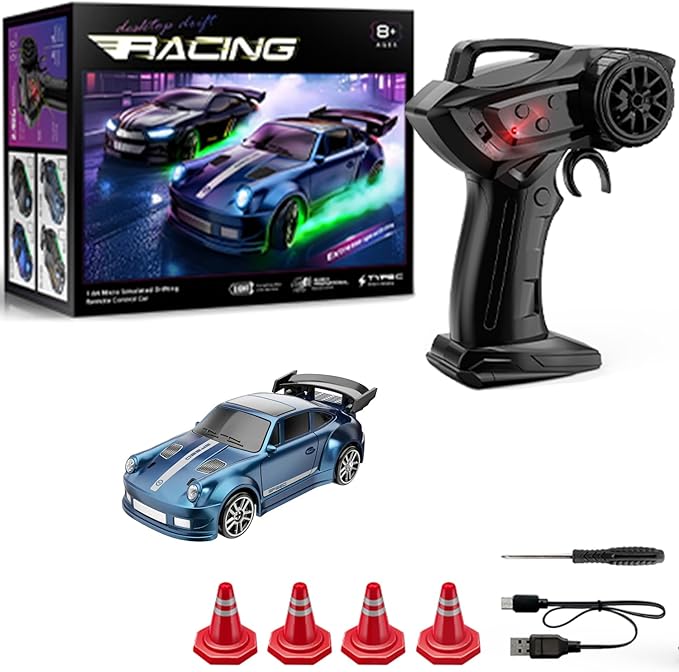 1:64 Scale Mini RC Drift Car with Gyro Full Proportional RTR 2.4Ghz Remote Control with RGB Lights (05-Blue)