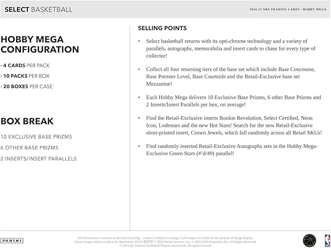 2024-25 Panini Select Basketball Hobby Exclusive Mega Box HOFBC by Panini