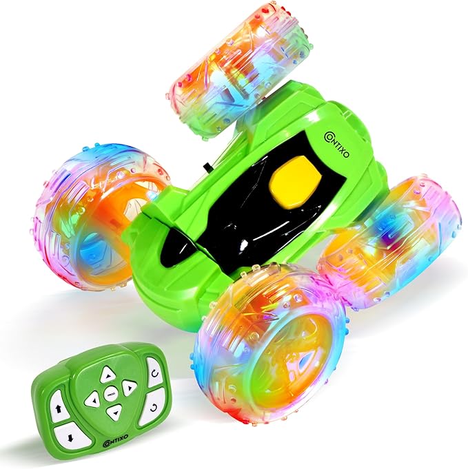 Contixo SC3 RC Stunt Car Green 2.4GHz 4WD Double-Sided 360° Rotating flip Racer Remote Control Toy Cars with LED Lights for Kids Girls Boys Age 4-12 Birthday Gift