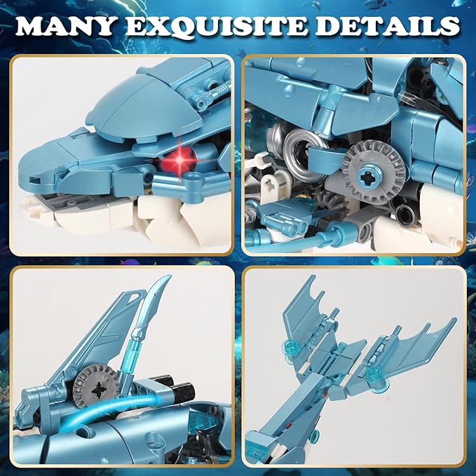 Mechanical Blue Dolphin Building Blocks Linkage Kit Sea Animal Model with Lighting Display Stand STEM Power Toy DIY Desktop Ornament for Kids &amp Adults Ages 12+ Birthday Gift Idea 888pcs