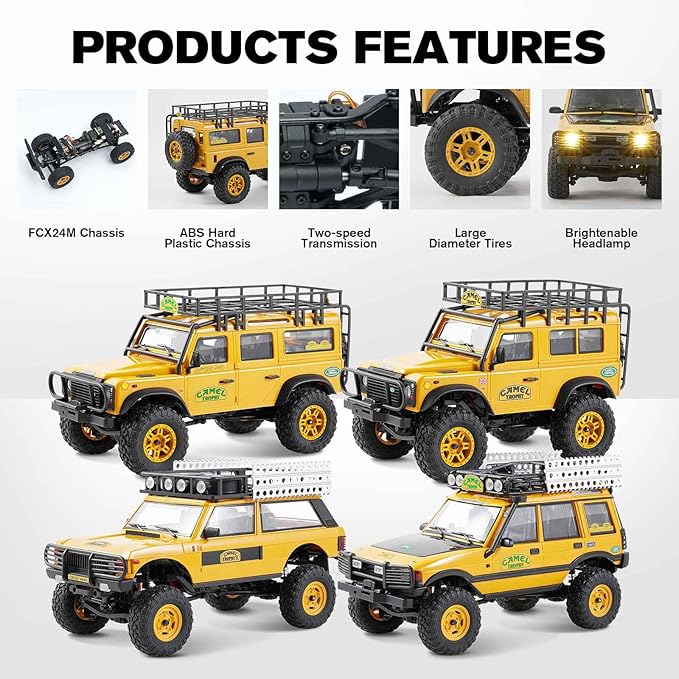 EAZYRC FMS 1/24 FCX24M RC Crawler RTR Land Rover Series with Licensed 1/24 RC Truck 4X4 Mini RC car with Lighting 2.4Ghz Remote ControlBattery (Range Rover)