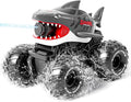 Gesture Sensing Amphibious Remote Control Gray Shark Monster Truck with Water Squirt 4WD 1:16 RC Car All-Terrain Waterproof RC Tank Pool Toy Outdoor Summer Gifts for Kids Age 6+（2 Replaceable battery)