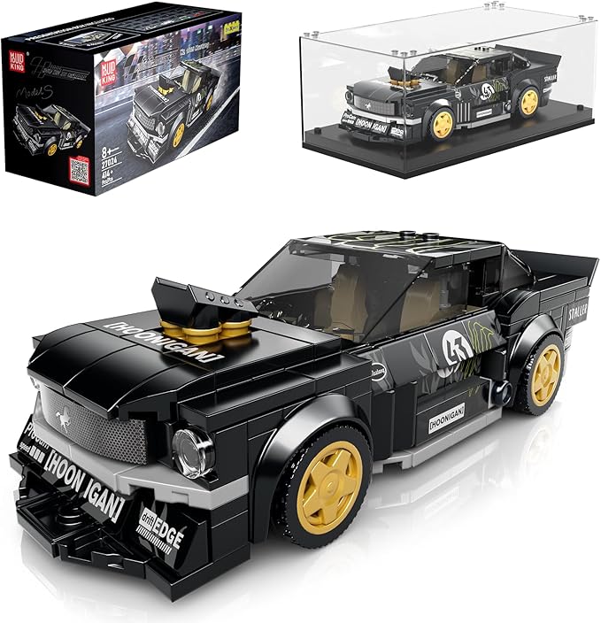 Mould King Super Car Building Toys with Acrylic Display Case Model Race Car Toy Building Blocks Kit Collectible Racing Vehicle Set for Kids Age 8+ Teens Adults