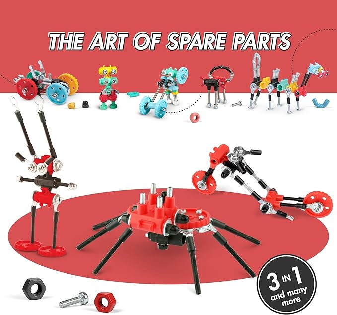 The Off Bits Erector Set: Animal Mini STEM Toys for Kids 6+ Toy Building Sets with Nuts &amp Bolts STEM Building Toys Gifts for Boys and Girls (Red Spider)