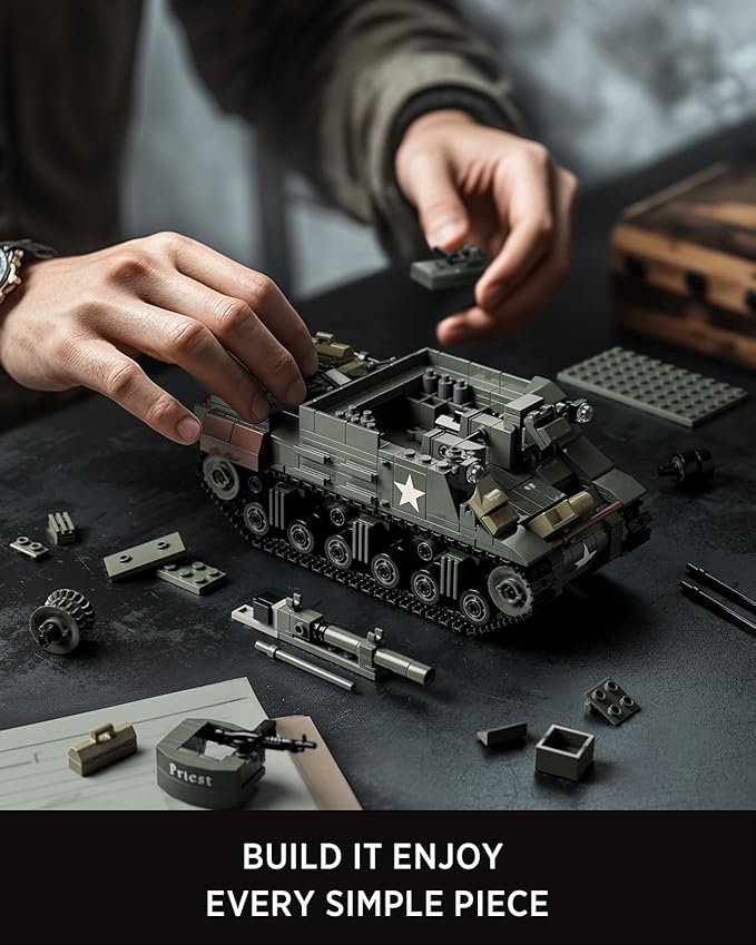 Nifeliz Military M7 Priest Tank Model Building Set WW2 Howitzer Army Vehicle Building Set for Adults Collectible Army Display Model Set and Gift for Enthusiasts (646 PCS NF10336)