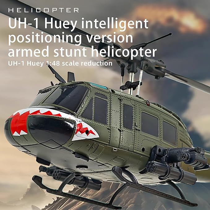 315MM UH-1 Remote Control Helicopter Aircraft for Adults Expert 6CH C032 Maintain Altitude Brushless Motor Optical Flow Positioning/Fly Upside Down 3D Rolling Hobby RC Heli (RTF 2Battery)