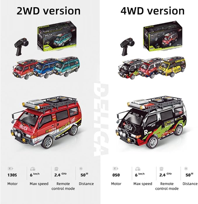 Delica RC Car1/24 Scale Station Wagon 2.4Ghz Remote Control Truck 2WD/4WD RC CrawlerEquipped with Cool LED LightsOff Road Vehicle Model Suitable For Adults (2WD-Red)