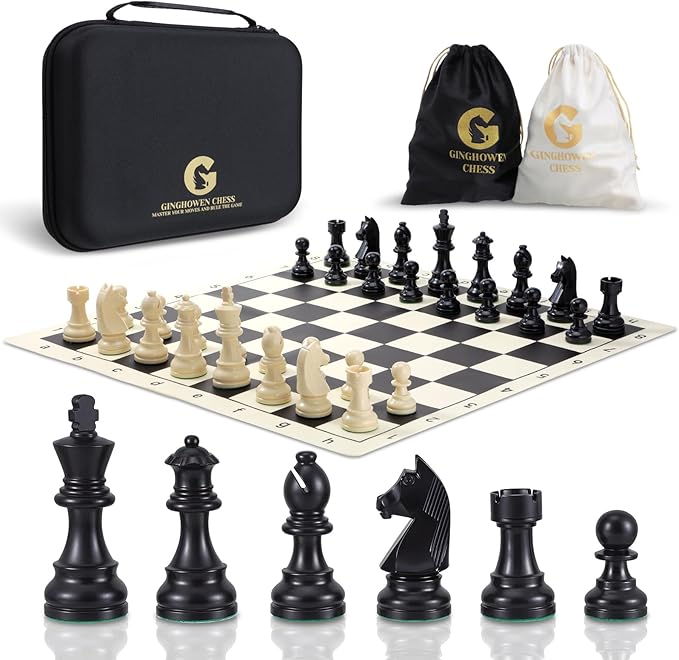Chess Set - 20 Silicone Chess Board Set 3.86 King Height Weighted Pieces with 2 Extra Queens Foldable Chessboard Portable Travel Tournament Chess with Carrying Storage Bag