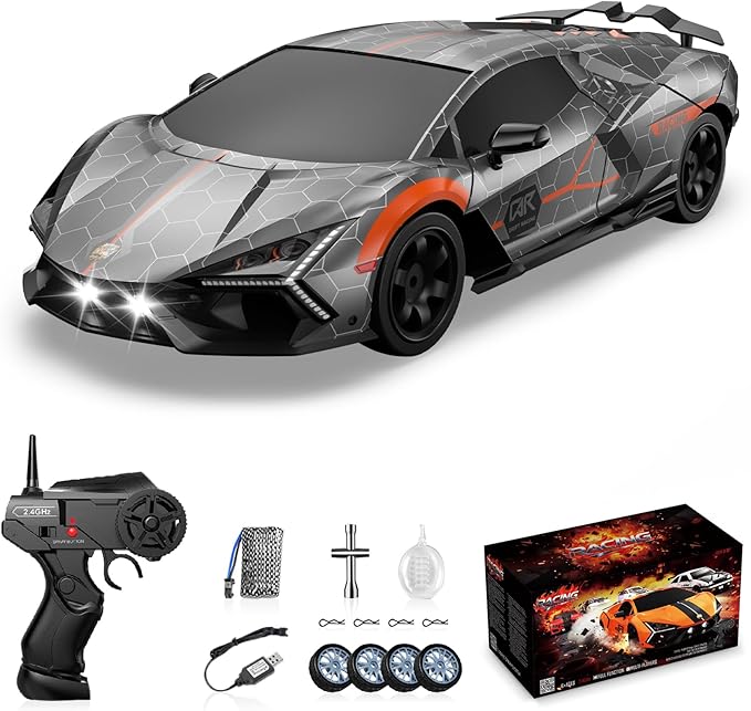 RC Drift Car Remote Control Cars for Boys 2.4GHz Drifting RC Car 1/24 4WD Racing Hobby Sport Cars Toys for Adults with LED Lights Rechargeable Battery and Drifting Tires Gift for Kids Girls