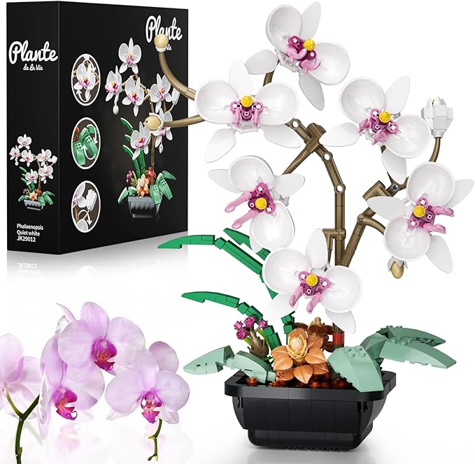 Orchid Flowers Bouquet Building Set Botanical Collection Artificial Plant for Home Décor Ideal Gifts for Christmas Mother's Day Anniversary Birthday