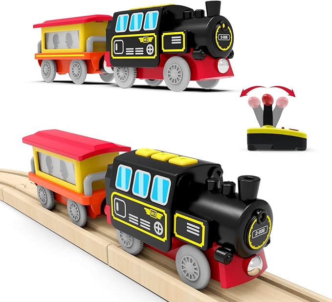 Battery Operated Locomotive Train Toy for Wood Tracks Remote Control Vehicles for Boy ToddlersCompatible with Thomas Brio Chuggington