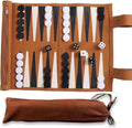 Backgammon Game Set - Lightweight Roll Up Travel Backgammon Set Portable Chess with Drawstring Bag for Adults 2-Player Ideal for Travel Camping Backpacking Trips