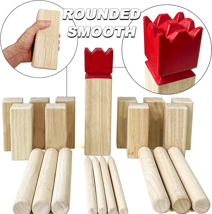 Kubb Game Set - Hardwood Viking Games with Rubber Wood Crate - KUBB Throwing Outdoor Games
