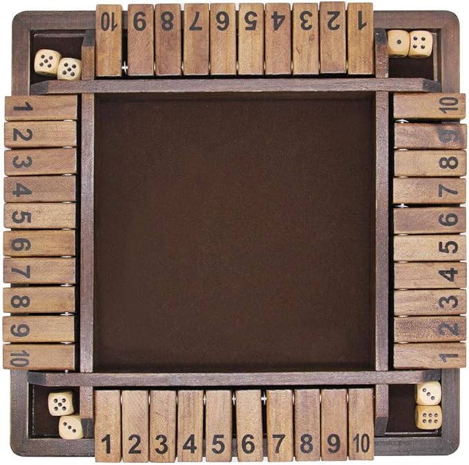 Juegoal Wooden 4 Players Shut The Box Dice Game Classics Tabletop Version and Pub Board Game 12 inch