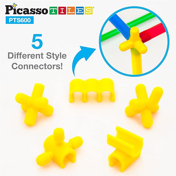 PicassoTiles 600pc Construction Toy Straw Building Set Children STEM Learning Interlocking Building Toys Creative Straw Connecting Builder Kits Early Education Kit for Kids Boys &amp Girls Ages 3+ PT