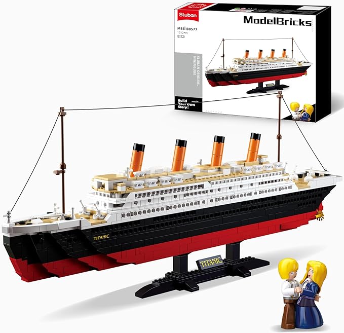 Sluban Titani Model Building Set Ship Toys with 2 Major Minifigures STEM Boat Set Gift for Adults and Kids 6+ Ideal for Titanc Fans' Collection 1012 PCS1