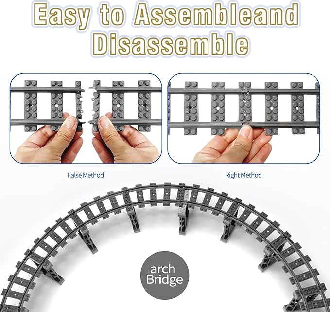 212 Pcs City Train Tracks Building Block Set Compatible with LegoTrain Tracks Accessories SetTrain Track Bridge Uphill and Downhill Set