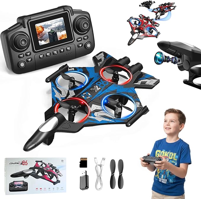 RC PlaneRC Fighter Jet Plane with Camera and Screen for Adults &amp Kids Remote Control Stunt Airplane w/ 360° Flips Altitude Hold One-Key Takeoff &amp LED Lights EVA Foam Glider Toy for Kids 8