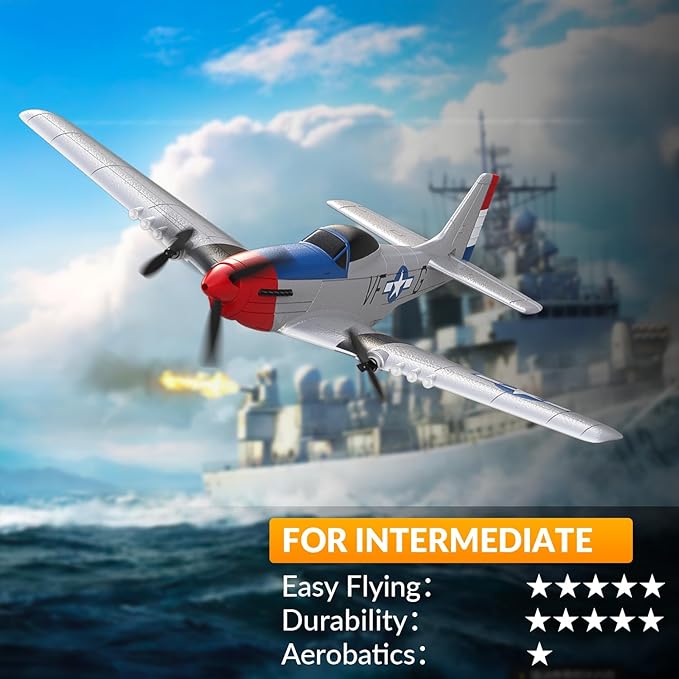 volantexrc RC Plane 3 Channel Remote Control Airplane Fighter Toys 2.4GHz 6-axis Gyro Stabilizer RTF Glider Aircraft Plane Easy to Fly for Adults Beginners (P-51D Mustang)