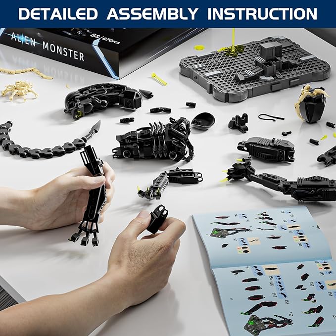 Xenomorph Building Set Xenomorph Action Figures Building Set for Adults with Support Base and Little Facehugger Horror Gifts for Fans Friends Birthday Christmas Halloween