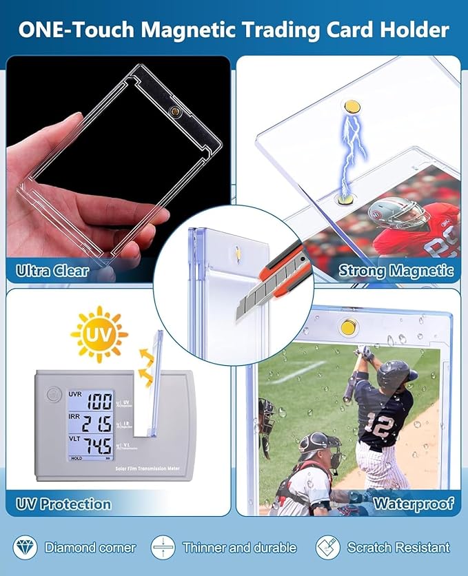25ct Magnetic Card Holders: 35 pt Magnetic Cards Case for Trading Cards U-V Protection Hard Plastic Card Protectors for Sports Baseball Game Standard Display