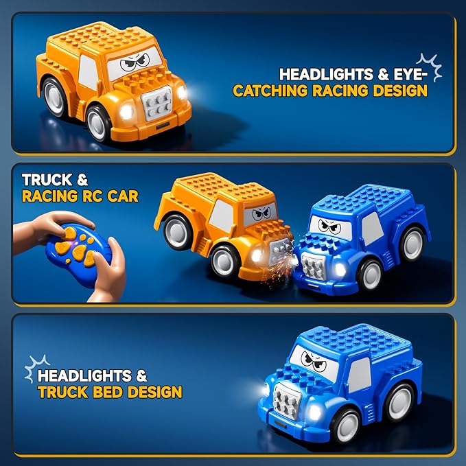 Remote Control Car for Aged 3-4 2-Pack 2.4 GHz Truck and Race Car with Sound Light Toddler RC Cars Ages 3-5 Electrical Racing Cars Indoor Outdoor for Boys Girls Birthday Gifts 3 4 5 6+
