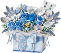 Flower Bouquet Building Blocks Model SetSimulation Artificial Rose Bonsai Plant Building Bricks ToysHandheld Gift Box Home Decor (Blue Butterfly)