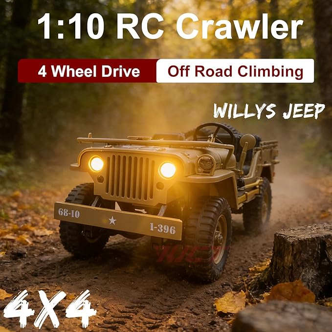 YUCT 1/10 RC Crawler - Military Vehicles Willys MB Jeep 4x4 Army Off Road Trucks for Adults(Camel with Driver Figure &amp Machine Gun)