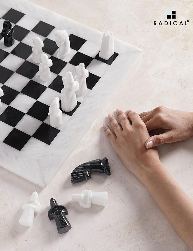 Radicaln Marble Chess Set 15 Inches with Storage Box White and Black Luxury Board Games for Adults Ideal Marble Antique Chess Board Game Set &amp Chess Pieces for Home Decor