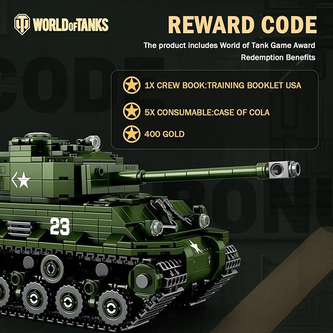 Reobrix M4A3E8 Sherman Tank Building SetWW2 Military American Armed Tanks Building Block Set for Military FansWorld of Tanks Authorized Products 77030Ideal Gift for Adults Boys Age 14+836 PCS
