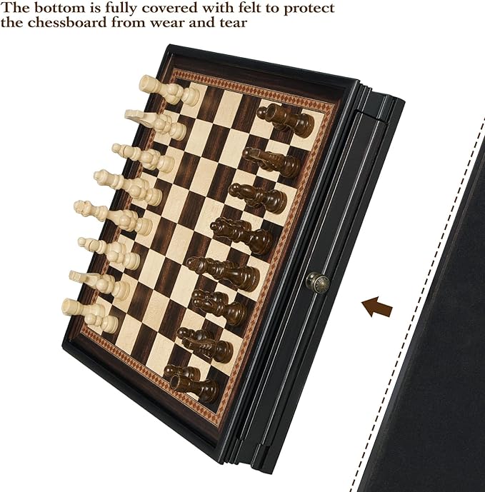 12.5’’ Wooden Chess Set Magnetic Chess Pieces with 2 Built-in Storage Drawers - Chess Broad Game for Beginner Kids Adults - 2 Bonus Extra Queens