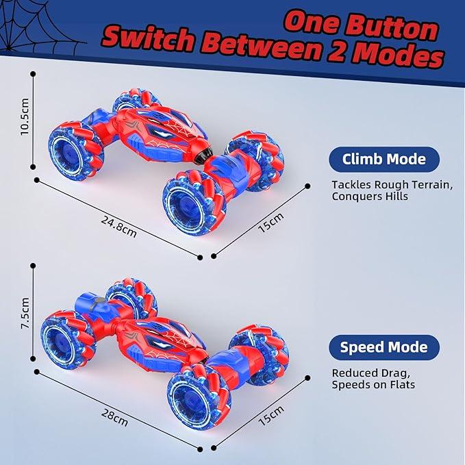 Unique 4WD 360° Rotating Gesture Sensing RC Stunt Car Double‑Sided Driving RC Drift Car with Lights Music &amp Spray Kids Outdoor Cars Toys for Ages 6-12 Gifts for Boys 6-122 Replaceable Batteri