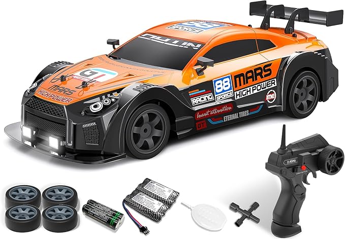 RACENT 1:16 RC Drift Car 2.4Ghz 4WD 18KM/H Remote Control Car with Spray Mist Racing and Drifting Wheels LED Light 2 Batteries Sport Model Toys Vehicle for Kids Boys Adults