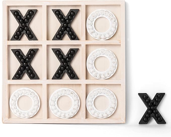 GENMOUS White Wooden Tic Tac Toe Game Board for Seniors Family Indoor 10.6 Inch White Rustic Giant Tic Tac Toe Coffee Table Decor Tic Tac Toe Board Game Fun for Family Travel Outdoor Game Room Decor