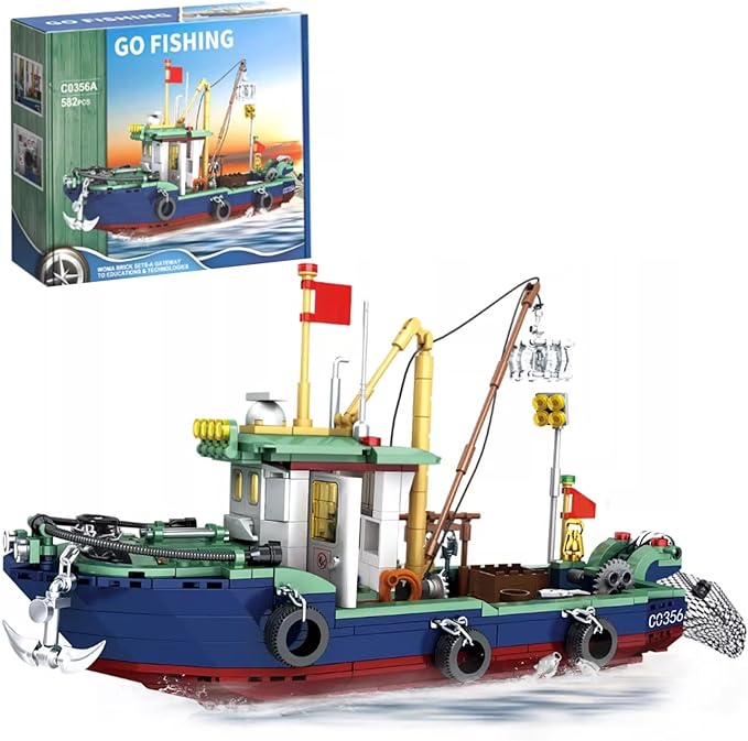 Fishing Boat Building Blocks Sets City Marine Theme Model Kit for Ocean Exploration and Sea Fishing Lovers Fishing Ship Toys for Adults Teens 14+ (582 PCS)