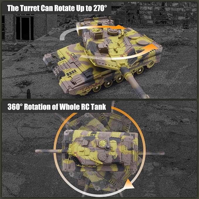 RC Tank - 2.4Ghz Remote Control Army Tank Toys with Auto Demo Sound Light Smoke - 13 Channel Military Vehicles Model Gift for Kids Adults Boys Age 6-8 9-12 Army Beige