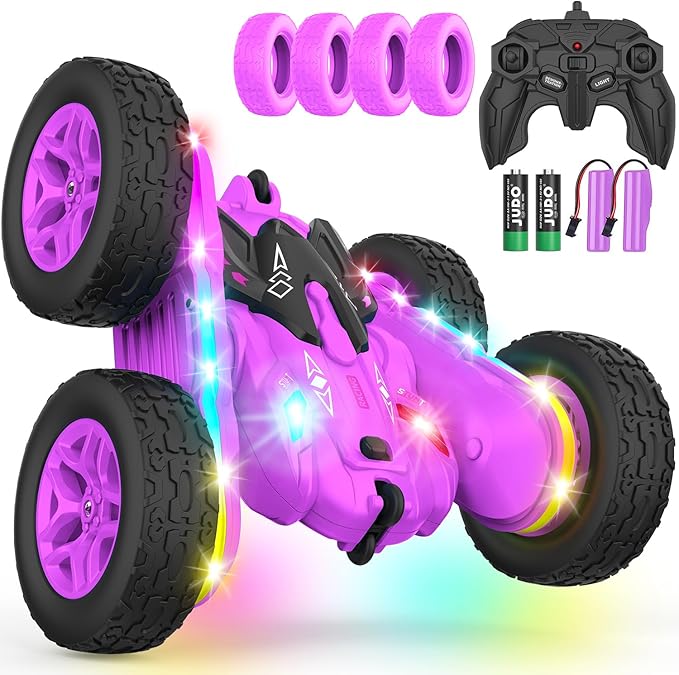 Remote Control Car Rc Cars Stunt RC Car Toys New Upgraded Strip Lights and Headlights Girl Toys Double-Sided 360° Rotating 4WD Drift Truck for Boys Girls Birthday Gift (Purple)