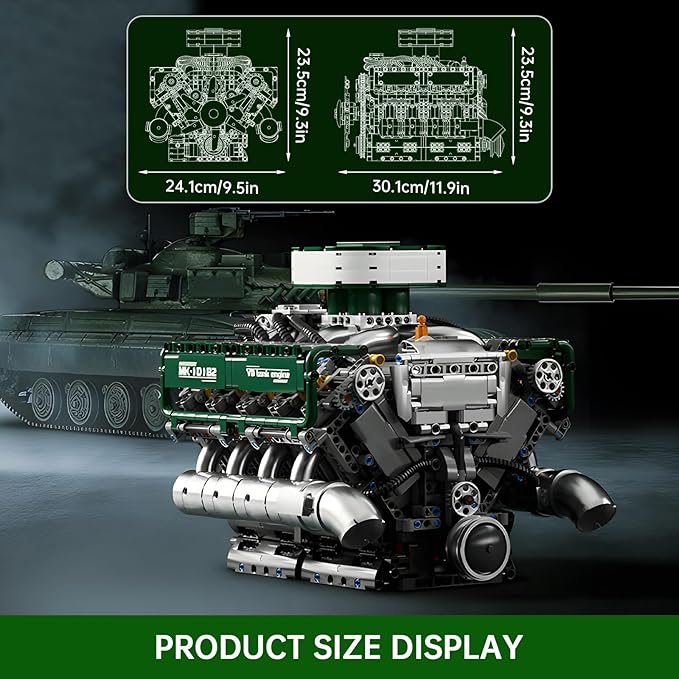 Mould King Tank V8 Engine Building Sets V8 Model Engine Kit for Adults Engine Scale Model with Motor 10182 STEM DIY Building Kits That Works Blocks Toys for Aged 14+ (2250 Pieces)