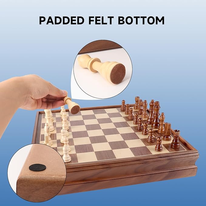 GSE Games &amp Sports Expert 15 Large Wooden 2-in-1 Chess &amp Checkers Board Game Combo Set with Drawer Board Games Chess Checker Set for Kids &amp Adults