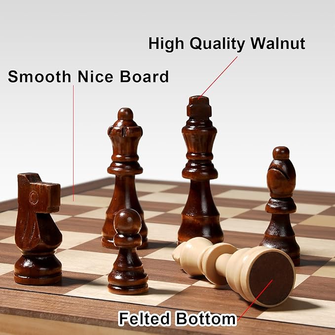 17 Inch Large Chess Set for Adults &amp Kids Foldable Wooden Chess Board for Kids Portable Magnetic Chessboard Game for Adults