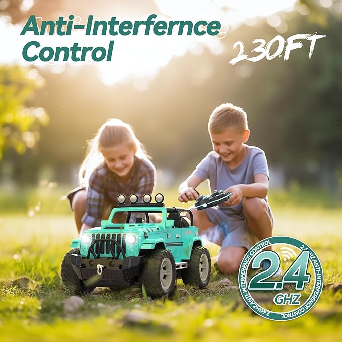 DEERC Remote Control Car with Fog Mist &amp Music 1:16 Remote Control Truck for Boys 2.4Ghz RC Car Toy with 2 Batteries All Terrain SUV Gifts Crawler with Trailer Hitch