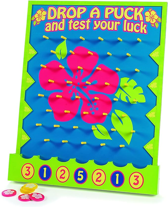 Fun Express Plinko Board Game Large 16x20 Tabletop Prize Drop Disc Game - Premium Wood Carnival Games for Kids Adults Parties | Luau Circus Fair School Events | Complete 8-Piece Set with Discs