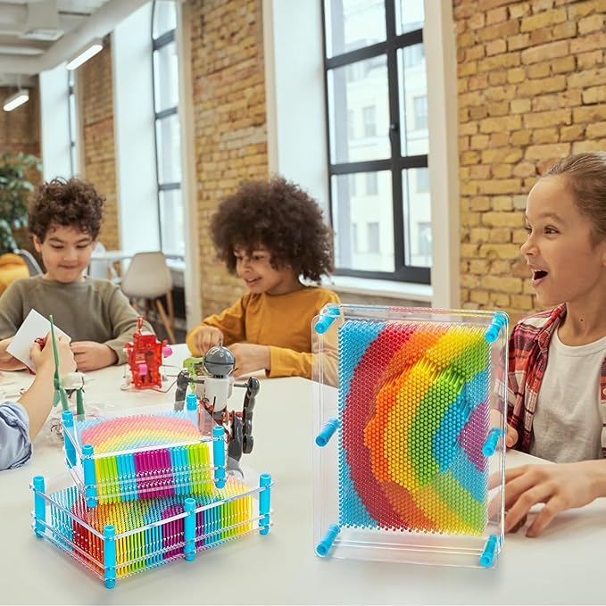 Hacaroa 3 Pack 3D Pin Art Toy Rainbow Plastic Pin Art Board Sensory Toys Pin Impression Sculpture Needle Toy for Autistic Children Kids Adults 3 Sizes