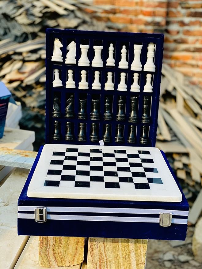 Large Handmade Full Chess Set Marble Chess Board 32 Chess Game Pieces Unique Home décor. Handcrafted Tournament Chess Board - 2 Players. (White Black)