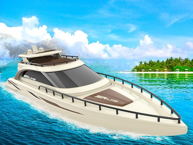 POCO DIVO Luxury Modern Yacht 1/28 RC Boat 2.4Ghz Radio Remote Control 15” Sailing Cruise Pool Lake Pond Dual Motors 15kmph Speed Ship Deluxe Gifts Adults Water Fun Voyage