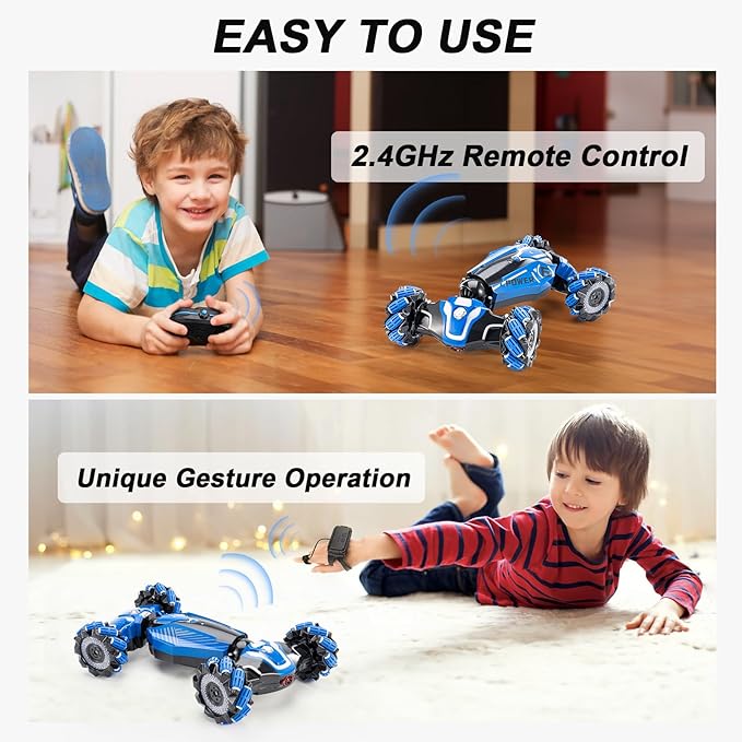 Gesture Sensing RC Stunt Car 2.4GHz 4WD Remote Control Gesture Sensor Toy CarsDrift Remote Control Car with 360° Flips Lights &amp Music for Boys Girls Ages 5-12