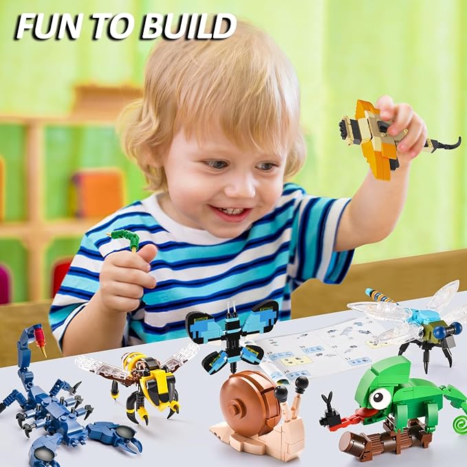 Insects Collection Building Set for Kids 10 Packs Bug Building Blocks Animals Insect Bug Toys Party Favors Ideal Gift for Boys Girls